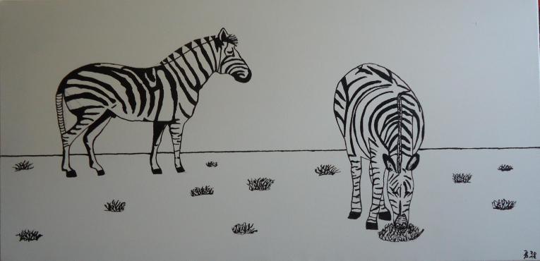 Zebras Wachs auf Leinwand 40x80cm 2012