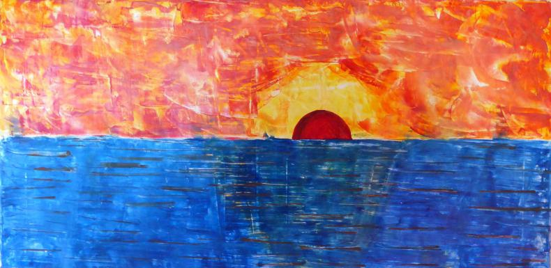 Sonnenaufgang Wachs auf Leinwand 40x80cm 2016