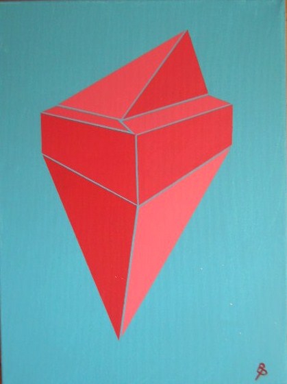 Freischwebende Doppelpyramide Acryl auf Leinwand 30x40cm 2009