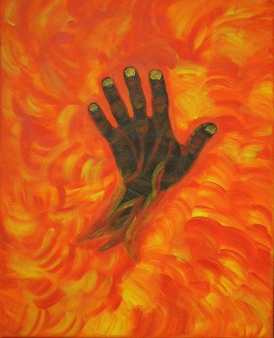 Hand im Feuer Acryl auf Leinwand 40x50cm 2007