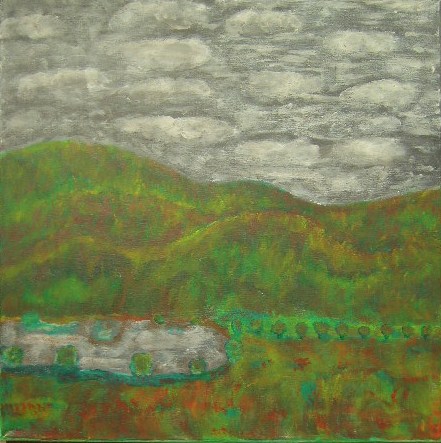 Herbstlandschaft Acryl auf Leinwand,mit Daumen gemalt 50x50cm 2008
