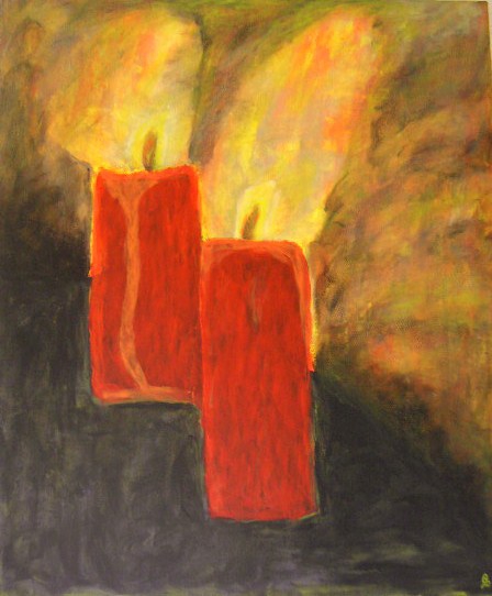 Brennende Kerzen Acryl auf Leinwand mit Daumen gemalt 50x70cm 2008