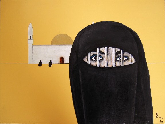Gefangen in Burka Acryl auf Leinwand 30x40cm 2010