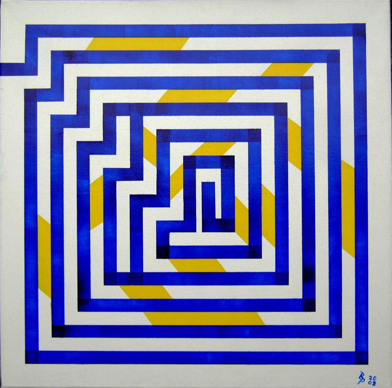 Blaue Linie ins Zentrum Acryl auf Leinwand 60x60cm 2009