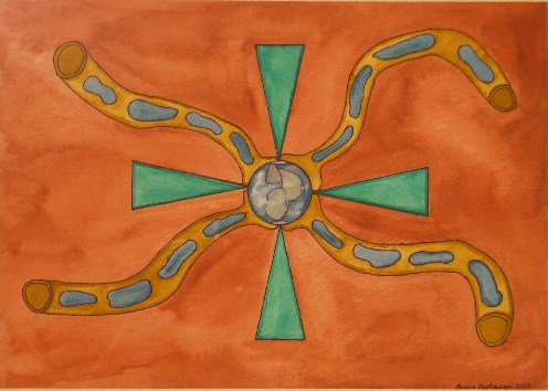 Erde im Mittelpunkt Aquarell auf Büttenpapier 25x35cm/30x40cm 2007