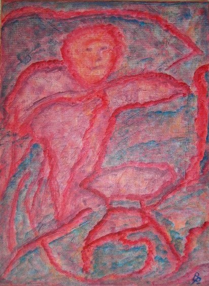 Mann am Tisch Aquarell auf Leinwand 30x40cm 2008