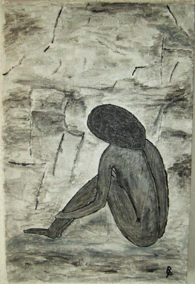 Nachdenkende Frau Aquarell auf Leinwand 20x30cm 2009