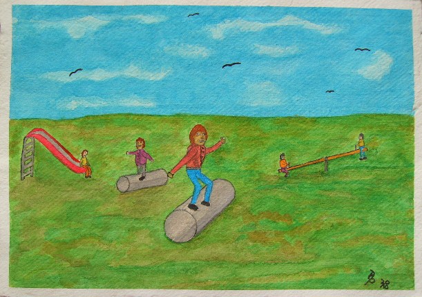 Spielende Kinder Aquarell auf Büttenpapier 25x35cm/30x40cm 2010