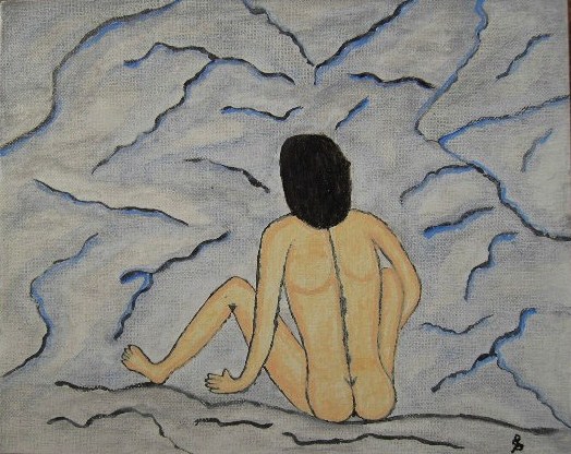 Sitzende Frau Aquarell auf Malplatte 24x30cm 2009