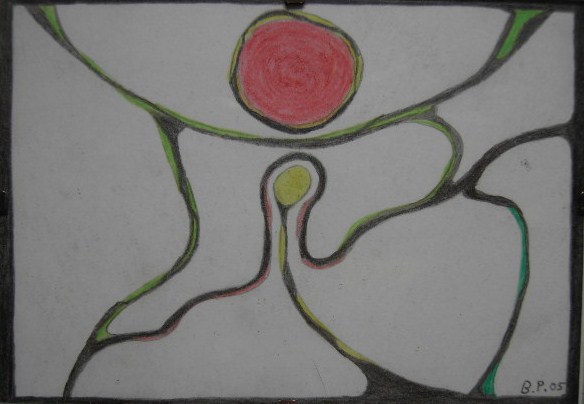 Befruchtung Kleinbild auf Papier,Buntstifte 10,5x15cm 2005