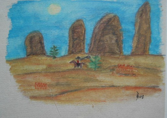Im wilden Westen Aquarell Kleinbild auf Büttenpapier 10,5x15cm 2008