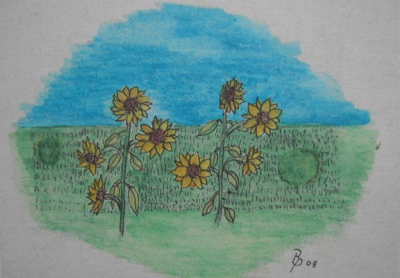 Sonnenblumen Aquarell Kleinbild auf Büttenpapier 10,5x15cm 2008