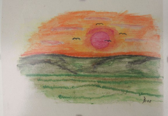Sonnenuntergang Aquarell Kleinbild auf Büttenpapier 10,5x15cm 2008