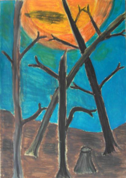 Vollmondnacht Aquarell auf Papier 30x42cm/40x50cm 1976