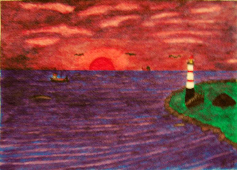 Fischerboote bei Sonnenaufgang Aquarell auf Büttenpapier 25x35cm/40x50cm 2010