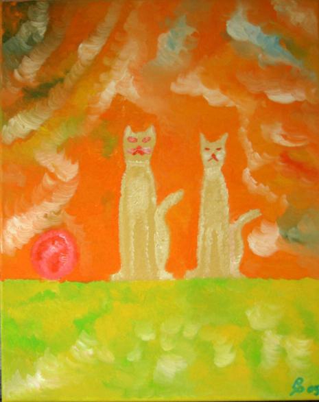 Katzenpaar Oelbild auf Leinwand 40x50cm 2009